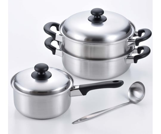 燕三 IH片手18cm＆二段蒸し器24cm（お玉付）　EM-021