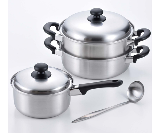 燕三 IH片手18cm＆二段蒸し器24cm（お玉付）　EM-021